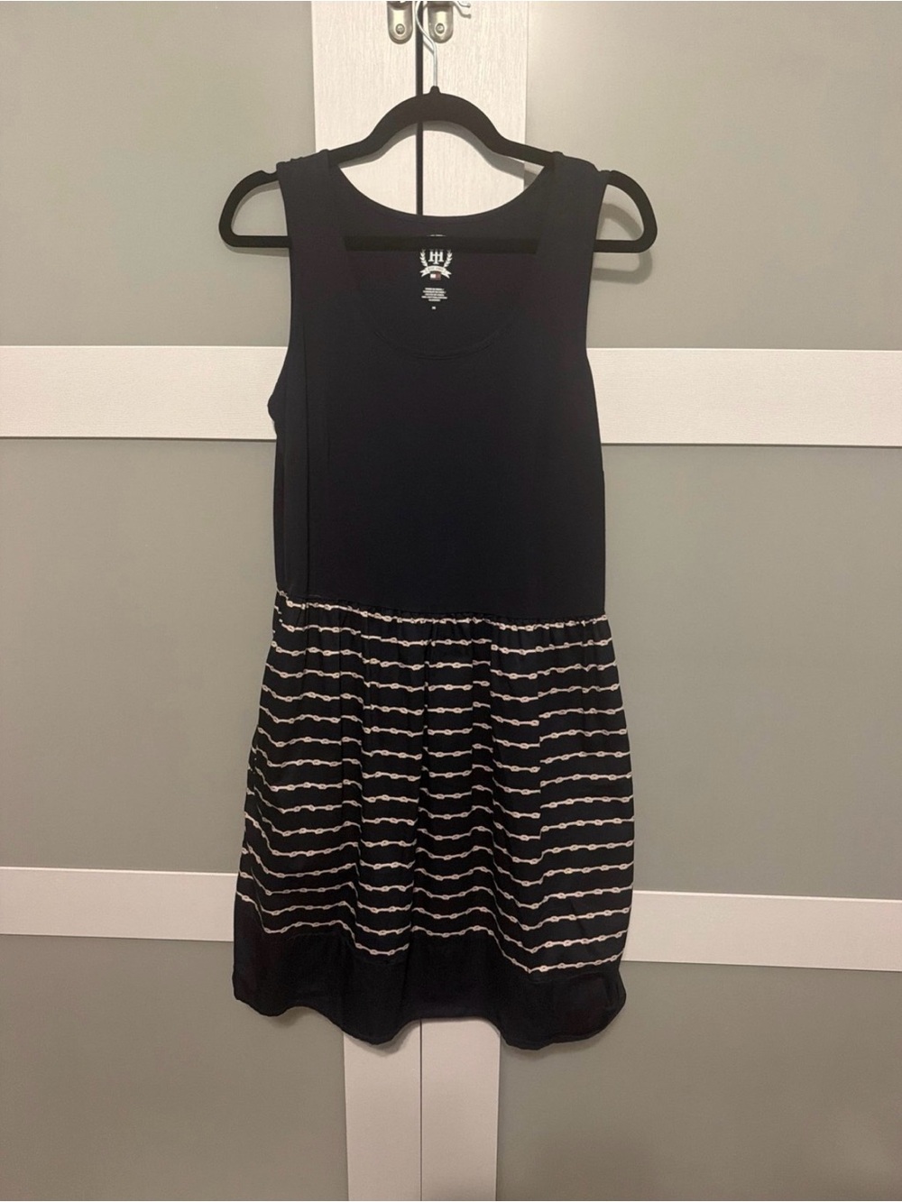 Blue Sleeveless Tank Dress with Striped Skirt
